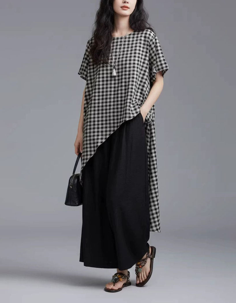 Vintage Checkered Dress Women’s Casual Oversized Summer Tunic