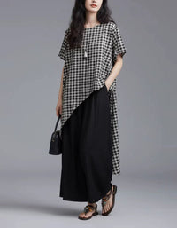 Vintage Checkered Dress Women’s Casual Oversized Summer Tunic