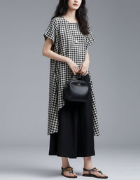 Oversized Plaid Dress Women Loose Boho Style Summer Tunic