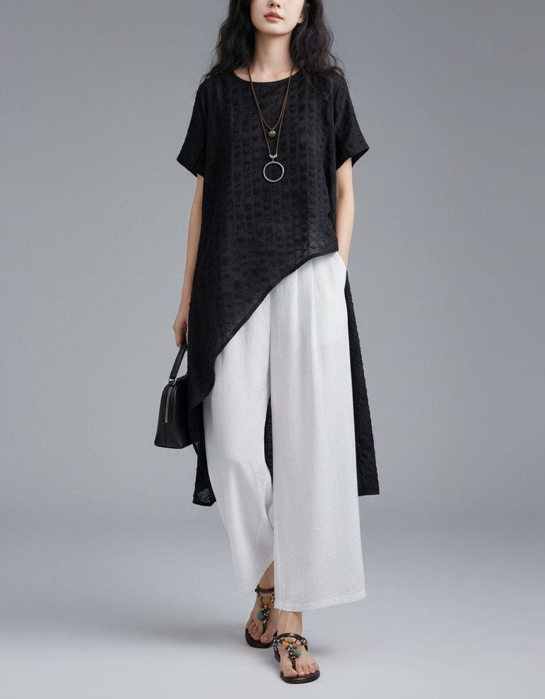 Bohemian Black White Plaid Long Dress Oversized Fashion Top