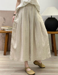 beige linen wide leg pants women loose fit front view