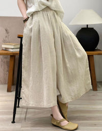 breathable beige linen trousers wide leg side view