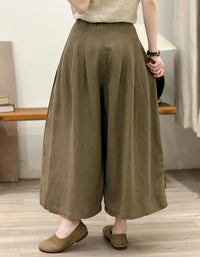 Back view of women loose linen pants everyday casual styling