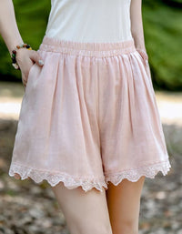 Elegant Cottagecore Linen Shorts for Women – Loose Comfy High Rise Elastic Waist Summer Shorts