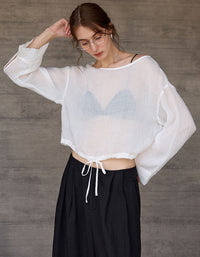 Loose Linen Boat Neck Shirt Women – Elegant Long Sleeve Blouse