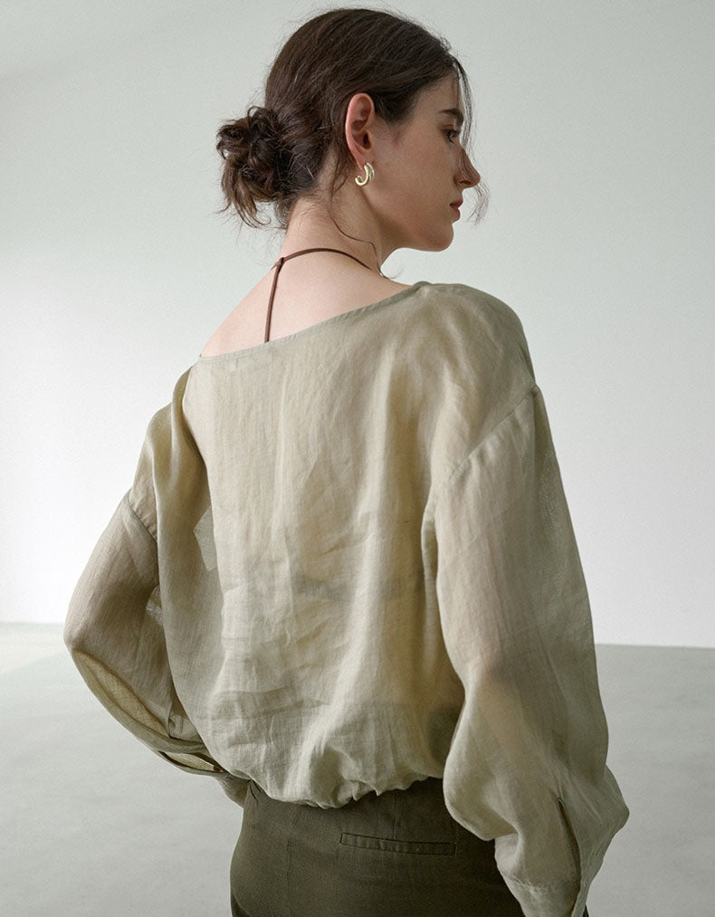 Women’s Casual Linen Drawstring Blouse – Loose Fit Top