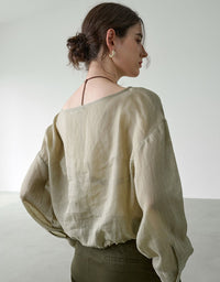 Women’s Casual Linen Drawstring Blouse – Loose Fit Top