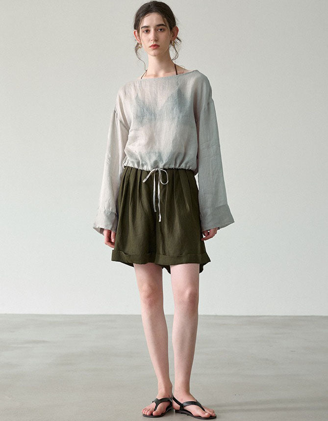 minimalist linen long sleeve blouse women breathable casual fashion