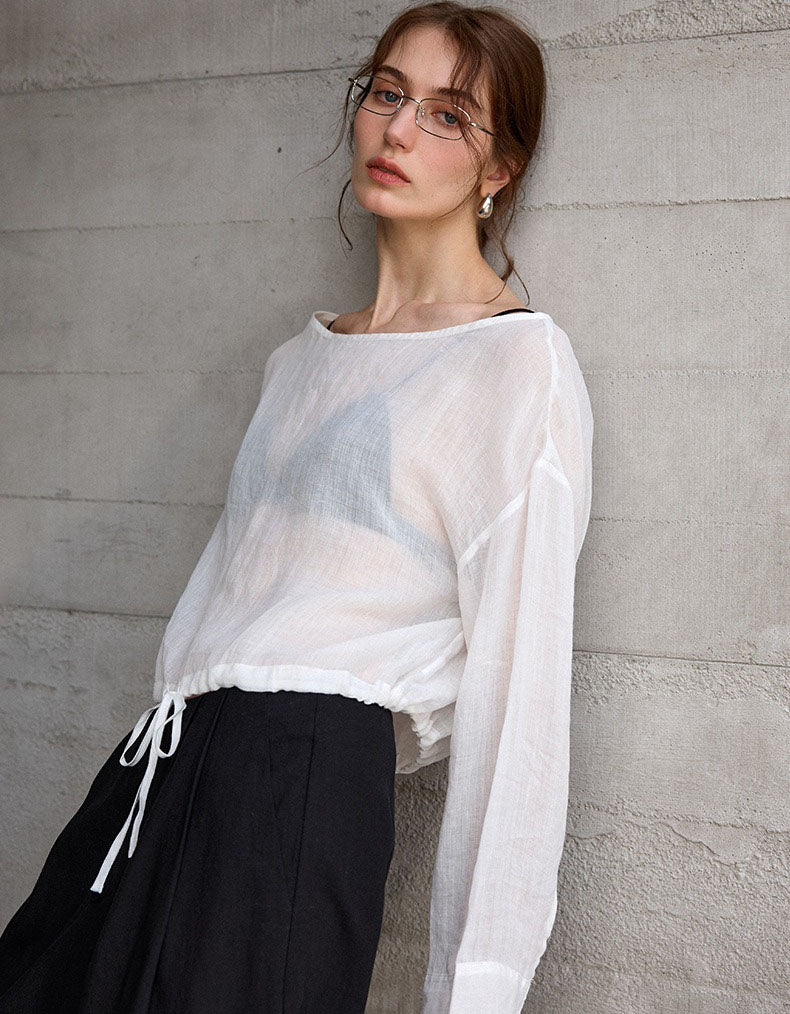 Minimalist Linen Long Sleeve Shirt Women – Casual Summer Blouse