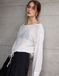 Minimalist Linen Long Sleeve Shirt Women – Casual Summer Blouse