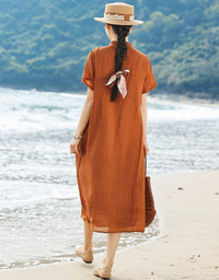 Minimalist Linen Shirt Dress Women Casual Midi Style