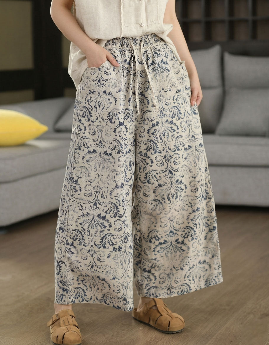 Loose Floral Print Wide Leg Pants Casual Summer Wear
