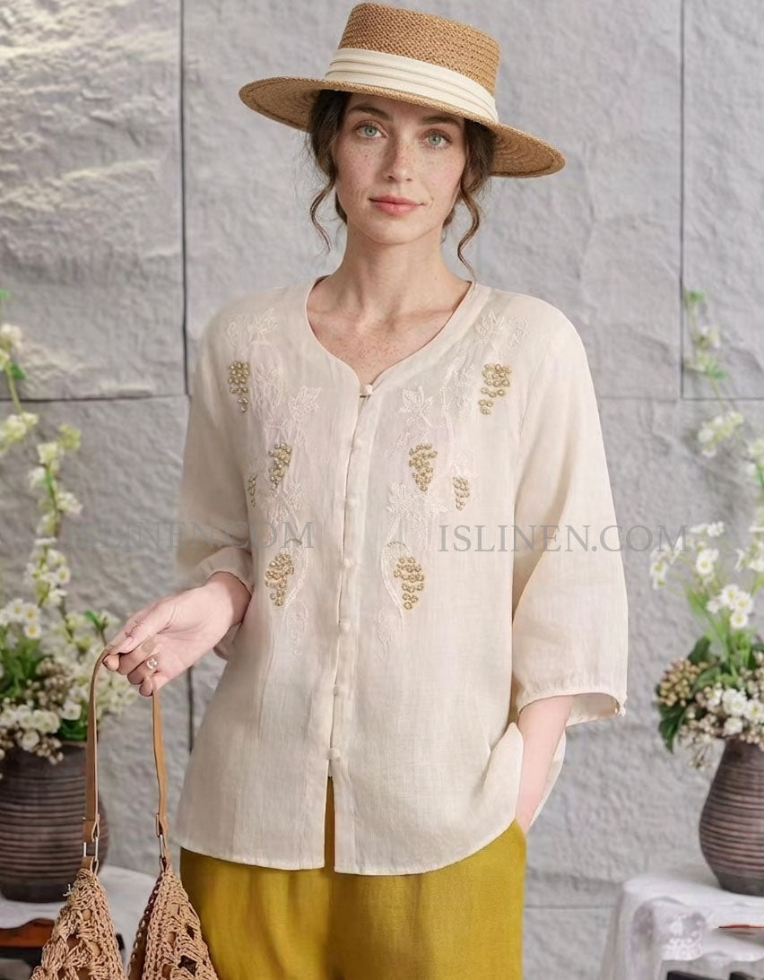 Casual Loose Linen Shirt for Women Boho Style