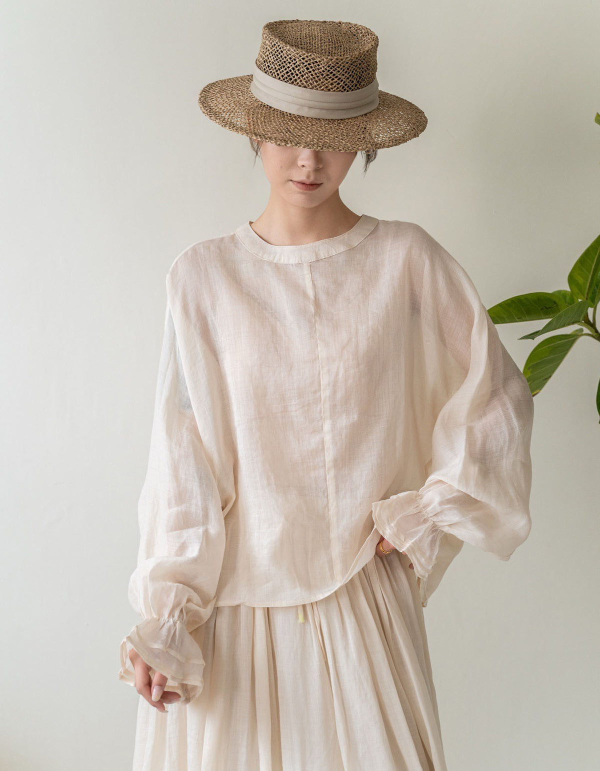 Beige Linen Blouse Women Oversized Casual Summer Top