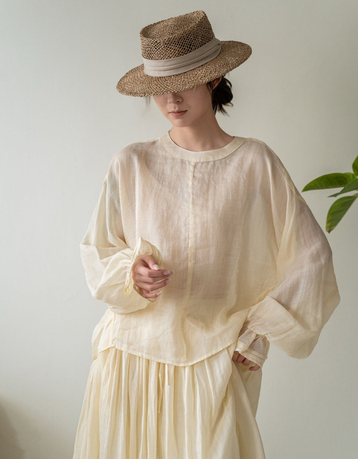Casual long sleeve linen top women soft airy fabric