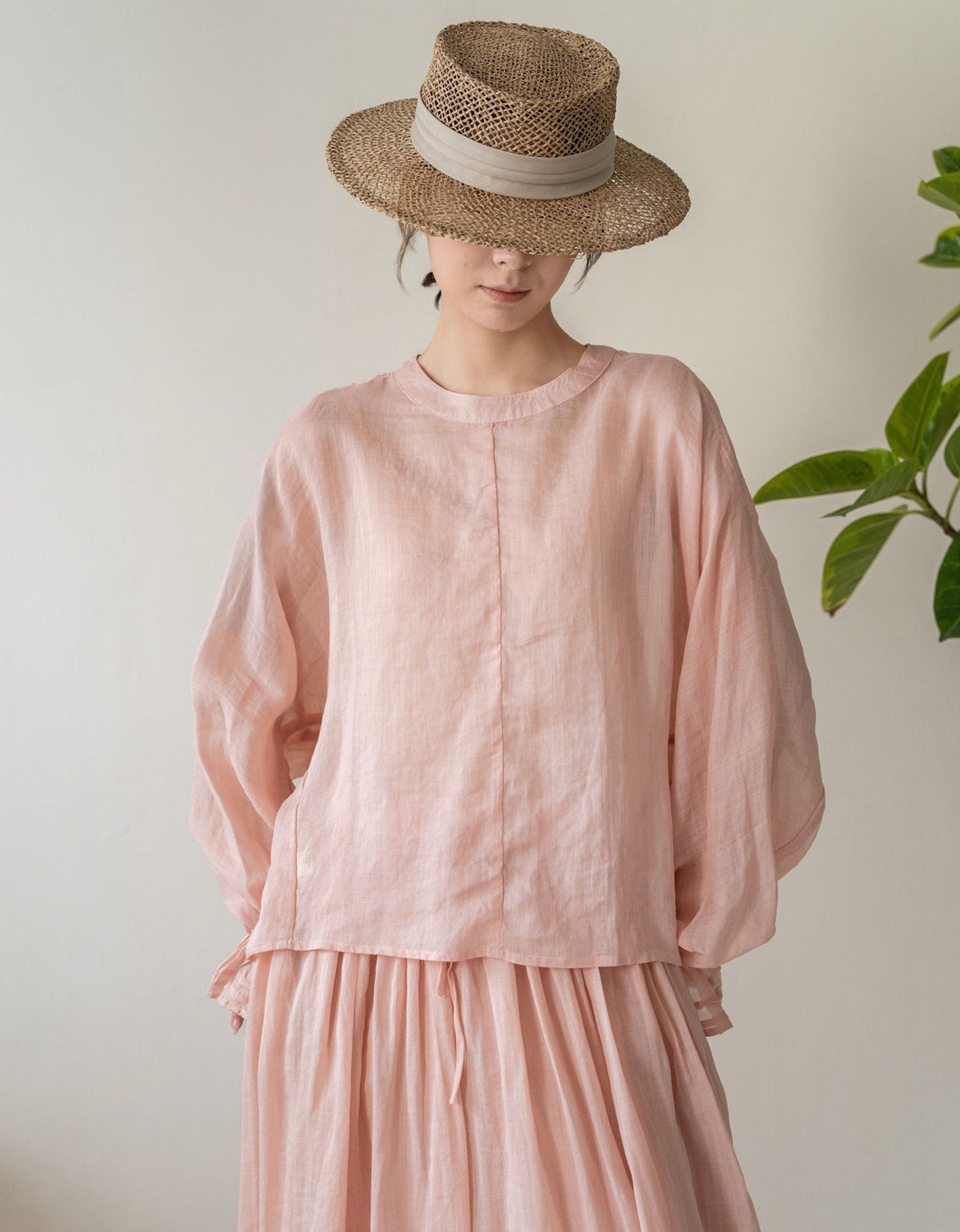 Minimalist Linen Blouse Women Relaxed Fit Casual Top