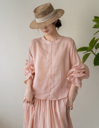 Minimalist linen blouse women relaxed fit neutral style
