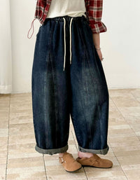 Women’s High Waist Wide Leg Jeans – Drawstring Relaxed Denim Pants