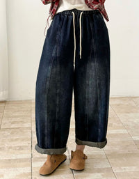 Women’s Casual Wide Leg Jeans – High Waist Drawstring Denim Pants