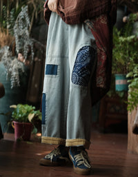 Casual Vintage Patchwork Pants Women Relaxed Fit