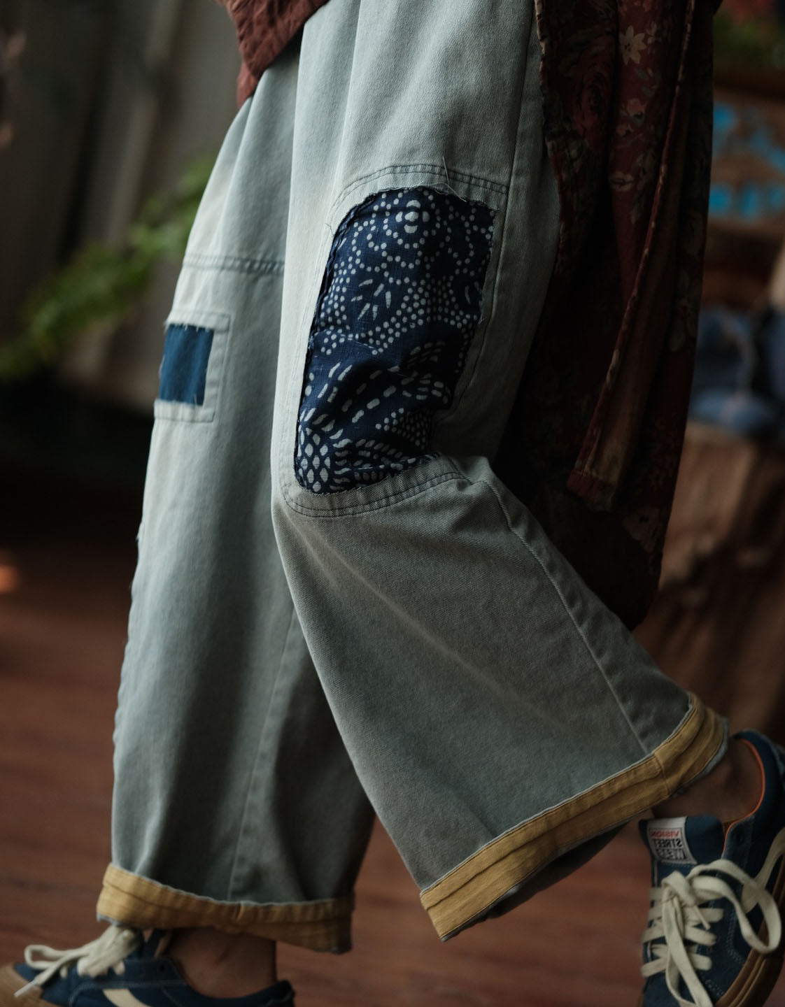 Artistic Patchwork Wide Leg Pants Casual Women Wear