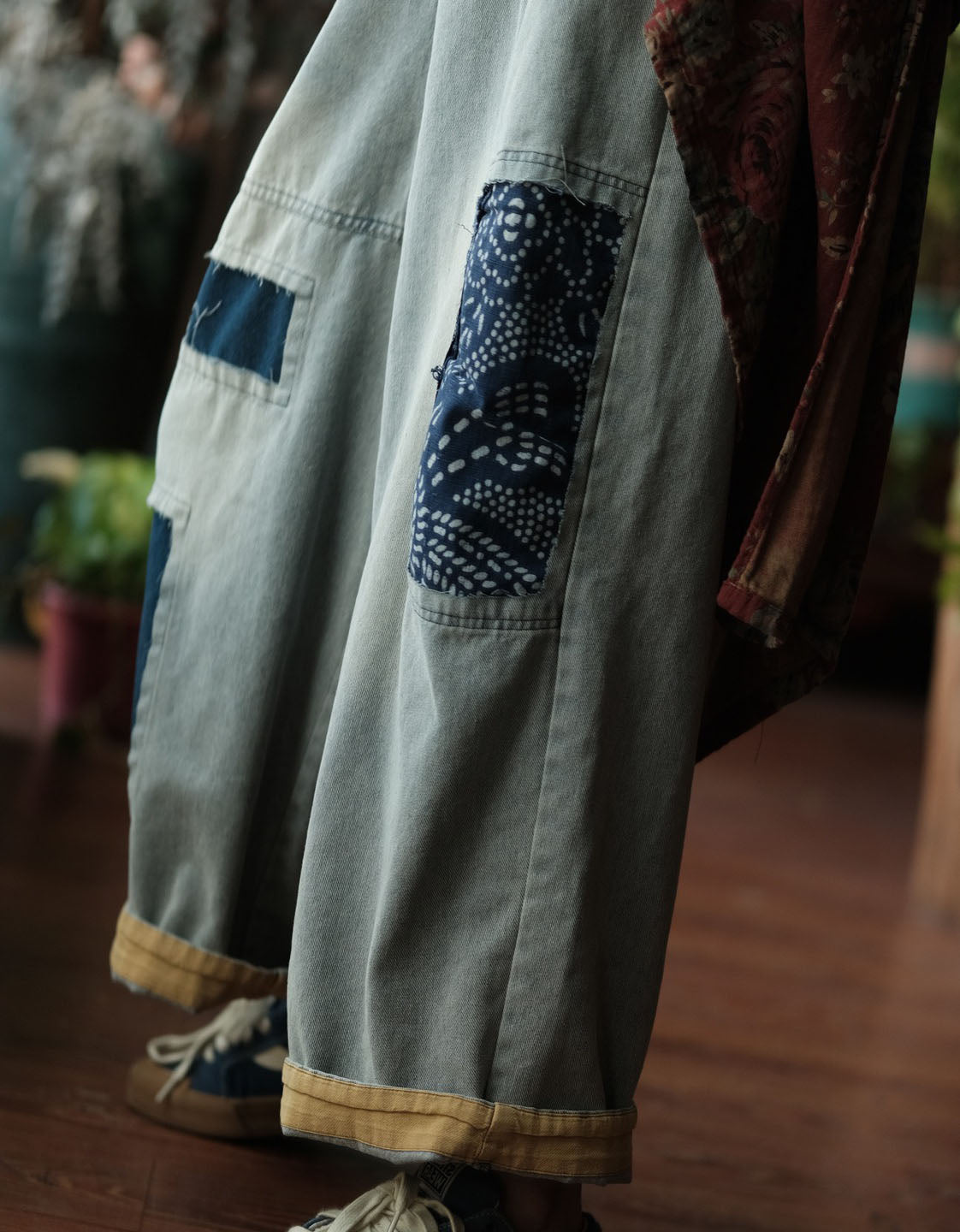 Women Loose Patchwork Pants Wide Leg Boho Style