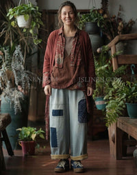 Boho Patchwork Wide Leg Pants Women Loose Fit Style