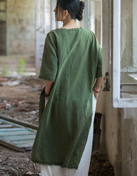 Loose Fit Linen Midi Tunic Dress for Women Style