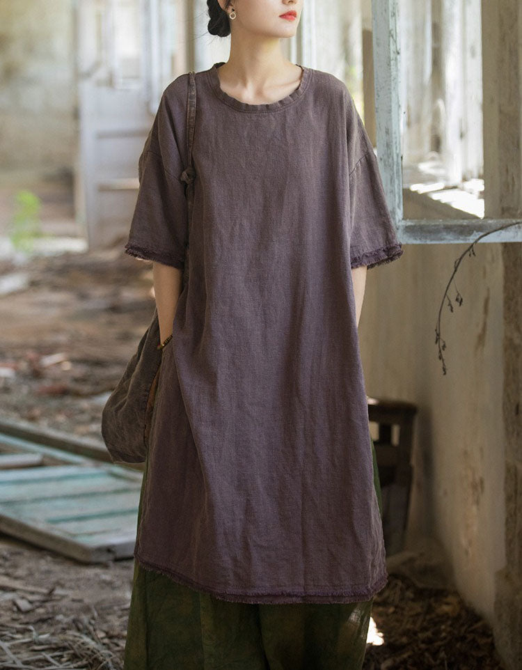 Loose fit green linen tunic top with wide leg pants