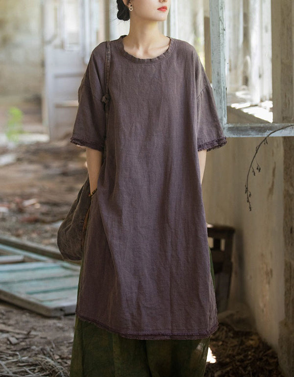 Loose fit green linen tunic top with wide leg pants