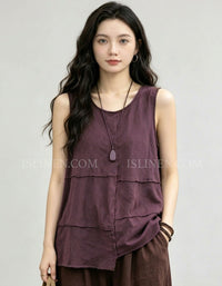 Women’s Sleeveless Vintage Linen Tank Top Loose Fit