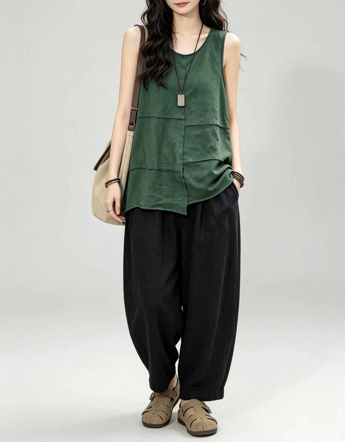 Casual Sleeveless Cotton Linen Tunic Top Women