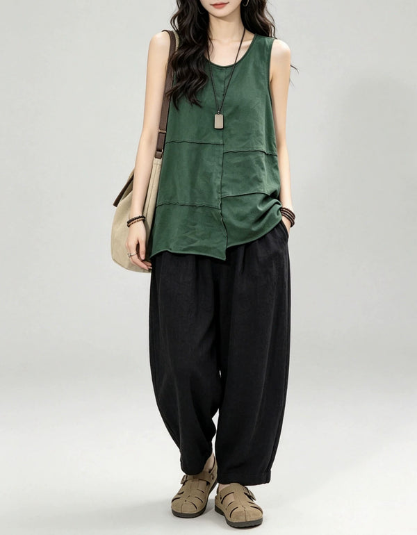 Casual Sleeveless Cotton Linen Tunic Top Women