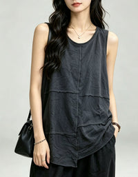 Women’s Loose Fit Boho Sleeveless Linen Blouse