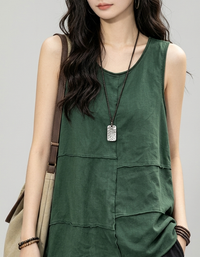 Loose Fit Sleeveless Cotton Linen Boho Top