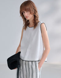 Elegant Neutral Linen Sleeveless Shirt for Women