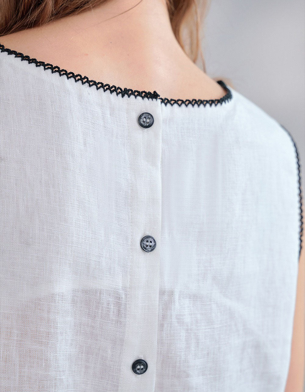 Lightweight women’s summer linen sleeveless top front view