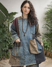 women’s vintage patchwork denim tunic oversized boho top