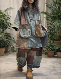 boho patchwork denim tunic women loose fit front view