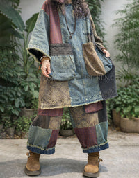 vintage style patchwork denim tunic casual outfit women