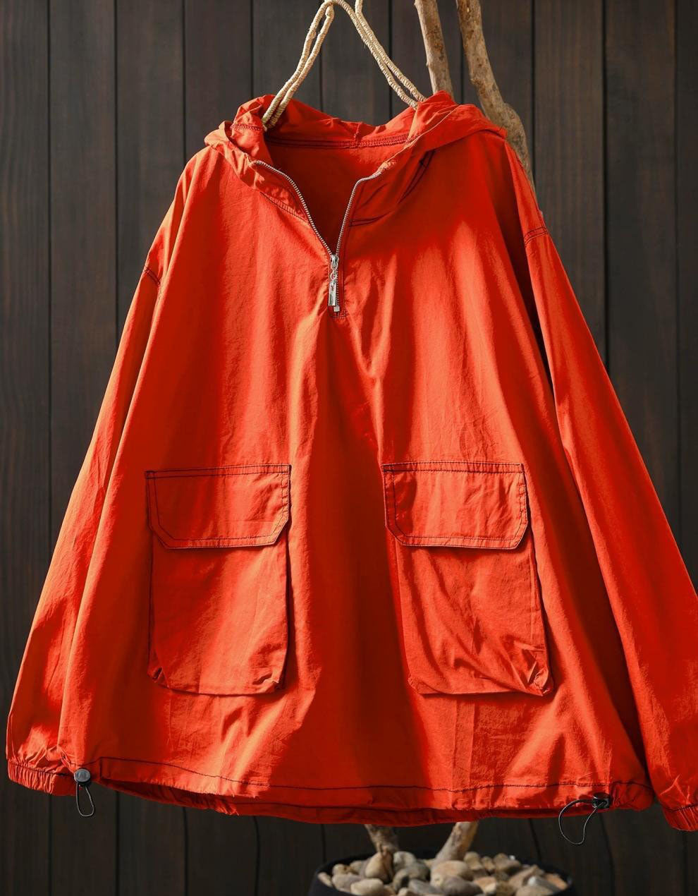 Loose Fit Street Style Hoodie Jacket with Drawstring