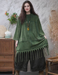 Oversized tunic top women fringe hem front view