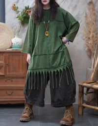 Vintage green oversized tunic top fringe deta