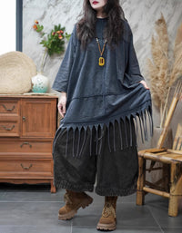 Casual blue loose tunic top women daily wear