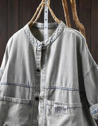 Women Oversized Vintage Short Sleeve Denim Shirt