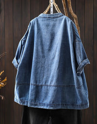 Women Oversized Vintage Short Sleeve Denim Shirt