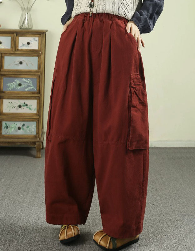 Women’s burgundy wide leg cargo pants with pockets