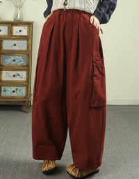 Women’s burgundy wide leg cargo pants with pockets