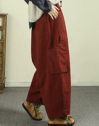 Burgundy cargo pants with side pocket detail