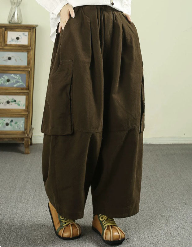 Loose fit burgundy cargo pants for women
